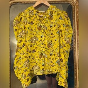 Ulla Johnson Yellow Dara silk Floral Blouse size 8 new